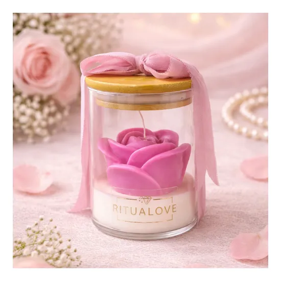 Świeca sojowa RÓŻA Różowa w szkle prezent dla niej życzenia personalizacja handmade